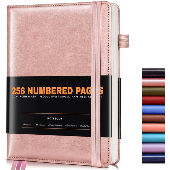 Lined Journal Notebook for Women Men, 256 Numbered Pages Hardcover Leather Journals for Writing, A5 Journaling Notebooks, College Ruled Journal for Business Work School 5.75" x 8.38" Champagne