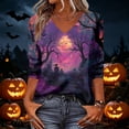 thumbnail image 7 of Trgacdwlo S-5XL Halloween Shirts for Women Vintage Ghost Pattern V Neck Womens 3/4 Sleeve Tops Fall Cat Pumpkin Print Pullover for Women, 7 of 7