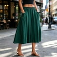 thumbnail image 5 of VBVC Women's Elastic Waist Wide Leg Culottes , Summer Breathable Capri Pants For Women , Ladies' Casual Cropped Trousers with Pockets,Green,M-5XL, 5 of 6