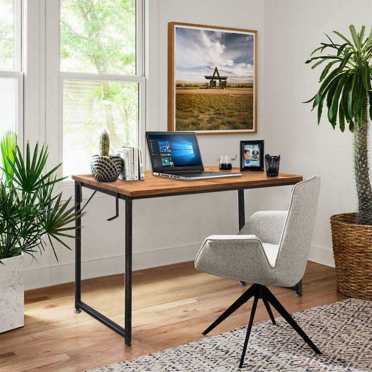 BOLUO Small Computer Desk for Small Spaces Solid Wood Rustic Home Office  Student Study PC Writing Desks,31 Inch School Bedroom Wooden Industrial  Table Teen Adult Work,Village Brown 