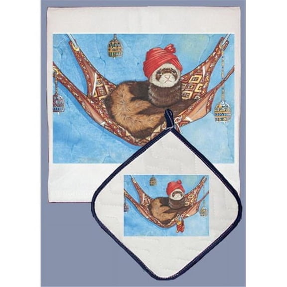 Pipsqueak Productions DP974 Ferret Dish Towel And Pot Holder Set