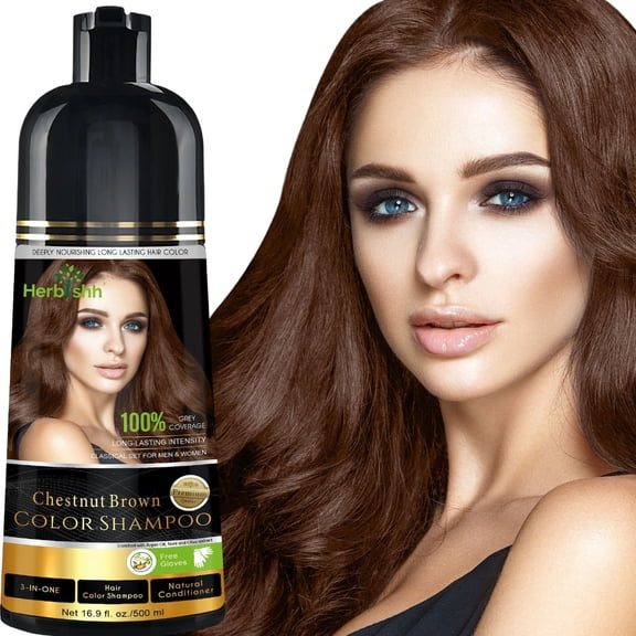 Herbishh Champú de tinte para cabello - Champú de tinte - 500 ml (Café Castaño)