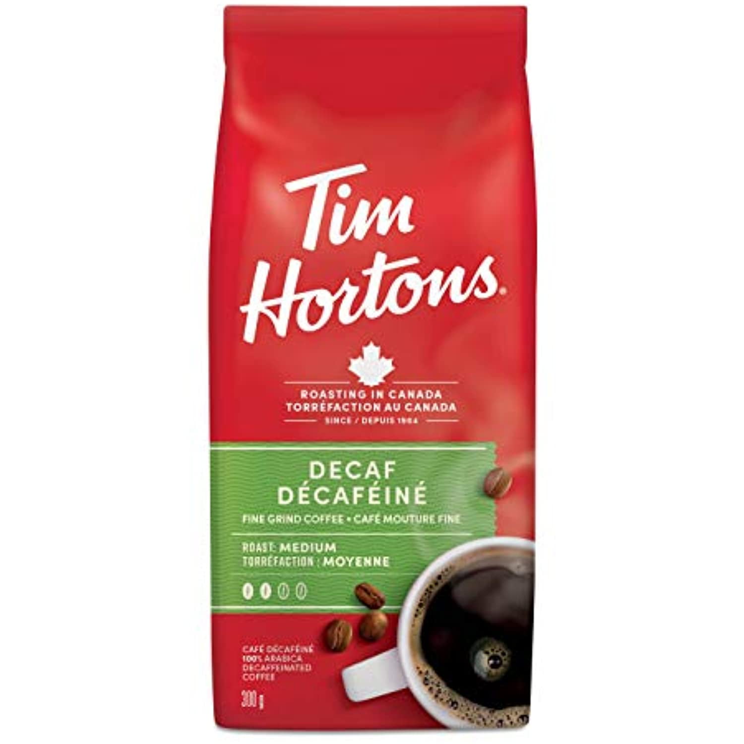 Tim Hortons Decaf Coffee, Fine Grind Bag, Medium Roast, 300G {Imported From Canada}