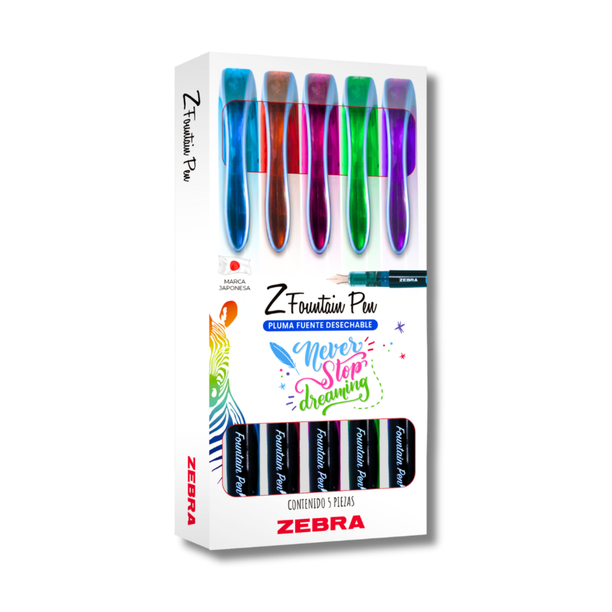 Pluma Fuente Desechable Z-Fountain Pen Estuche 5 Piezas Multicolor Zebra Zebra 9001-56