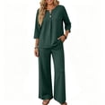 thumbnail image 5 of Women's 2 Piece Sets 3/4 Sleeve V Neck Tops & Wide Leg Pants Fall Lounge Set 2026 For Vacation & Daily Wear S, 5 of 6