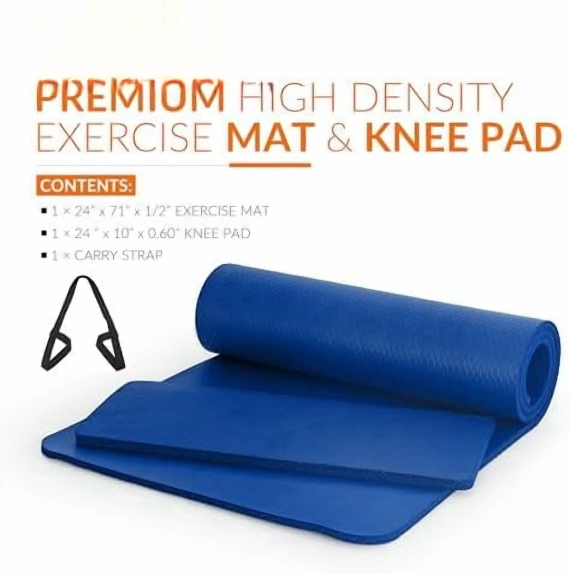 1/2-Inch High Density Exercise Yoga Mat with Strap | Multiple Options Blue,Yoga Mat w/Knee Pad