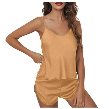 Samickarr Satin Silk Nightdress For Women Sexy Round Neck Sleeveless Nightgown Lace Chemise Nightdress Slip Dress Sleepwear Pajamas Lingerie With Chest Pads