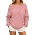 thumbnail image 2 of Women's Sweatshirts Crewneck Off Shoulder Sweatshirt with Pocket Casual Loose Fit Daily Outfits Fall Winter Tops, 2 of 10