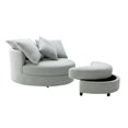 thumbnail image 2 of Benjara Sila 49 Inch Round Swivel Accent Chair, Storage Ottoman, 4 Pillows, Gray, 2 of 7