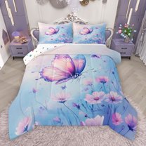 Manfei Princess Butterfly Bedding Comforter Set for Teen, Rustic Groovy Daisy Twin Comforter Sets, Kawaii Pink Animal Reversible Bedding Set, Luxury Bedroom Decor, 2pcs