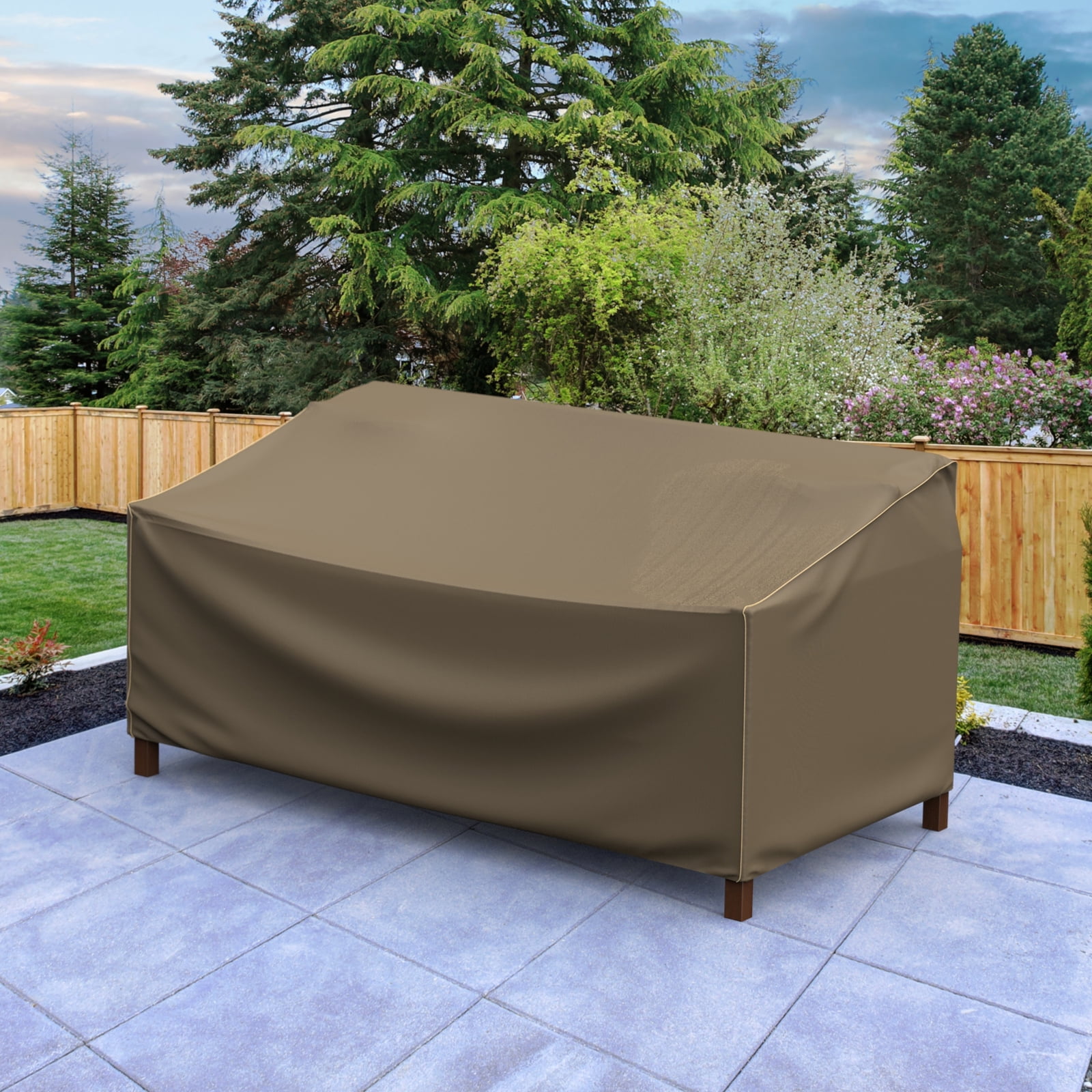 Budge 79"Wx37"L Black and Tan Patio Sofa Cover, StormBlock™ Hillside