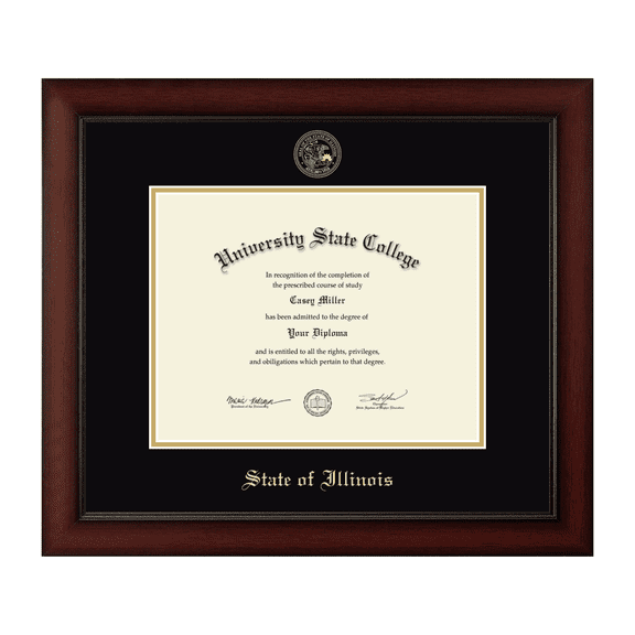 Framerly - State of Illinois 11W X 8.5H Gold Embossed Certificate Frame Cherry