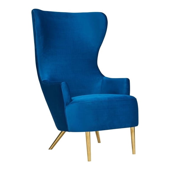 Pemberly Row 19.7" Modern Velvet Upholstered Wingback Chair in Navy