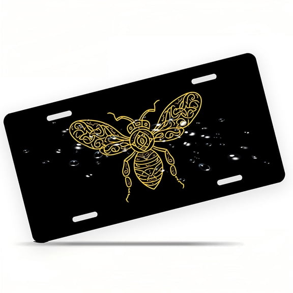 Golden Bee Illustration Front License Plate, Metal License Plate, Funny Standard Plates Personalized Novelty Decorative For Men/Women/Boys/Girls Car 6×12 Inch