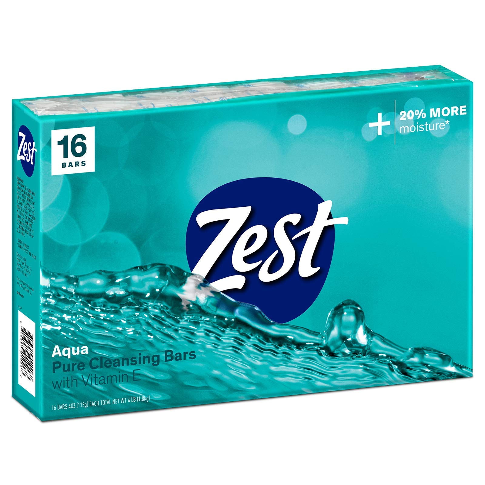 Zest Invigorating Aqua Bar Soap - 16 Bars - Refreshing Rich Lather Rinses Your Body Clean and Leaves You Feeling Moisturized with Vitamin E for Smooth, Hydrated Skin , 16 Count (Pack of 1)