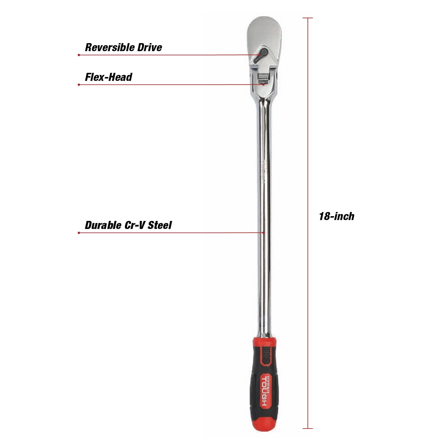 Hyper Tough 1/2-inch Drive 18-inch Flex-Head Ratchet