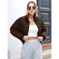 thumbnail image 6 of Women' S Cropped Quilted Puffer Jacket Outerwear Coats Brown L, 6 of 9