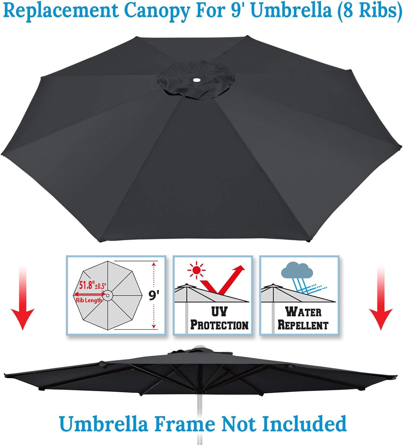 ALUVIERA 9ft Umbrella Cover Only for 8 Rib Outdoor Patio Umbrella Replacement Canopy Top