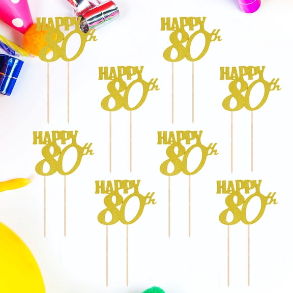 MLINS Happy 80th Birthday Cake Toppers Glitter Golden Paper Decorations for Party Cakes 12pcs