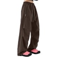 thumbnail image 3 of Xdegoge Quick Dry Pants Women Hiking Waterproof Wide Leg Parachute Trousers with Zipper Pockets Drawstring Elastic Waist Baggy Outdoor Cargo Sweatpants, 3 of 5