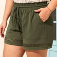 thumbnail image 5 of Womens Elastic High Waist Shorts Drawstring Lace Boho Shorts Wide Leg Casual Short Pants Green XL, 5 of 5