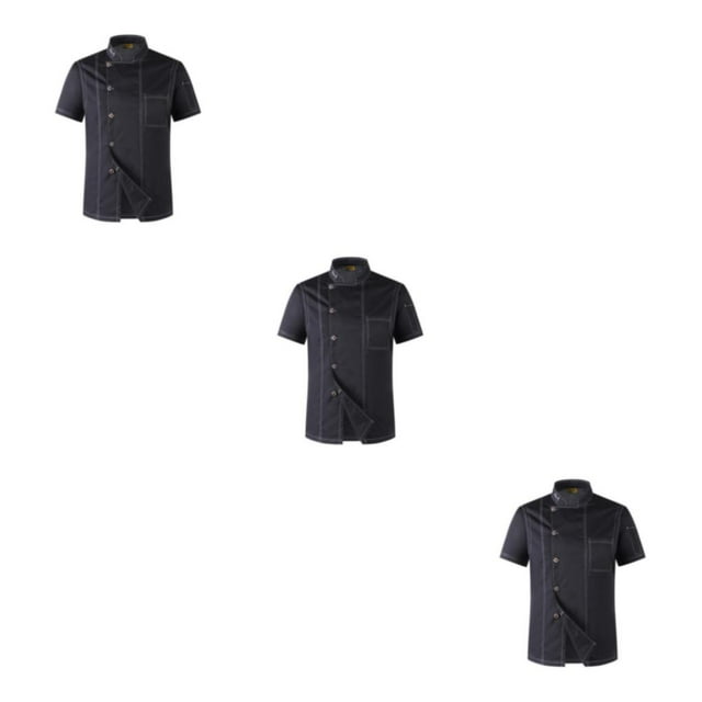 Transemion Durable And Easy-to-clean Chef Coat Button Addition To Chef Uniforms Convenient Polyester Short Sleeve Chef Chef Jacket black xxxl 3Set
