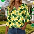 thumbnail image 2 of GEWSEY St Patricks Day Shirt Women Sequin Shamrock Graphic Tees Irish Crewneck 3/4 Sleeve Shirts Funny Saint Pattys Outfits (Light Yellow, L), 2 of 9