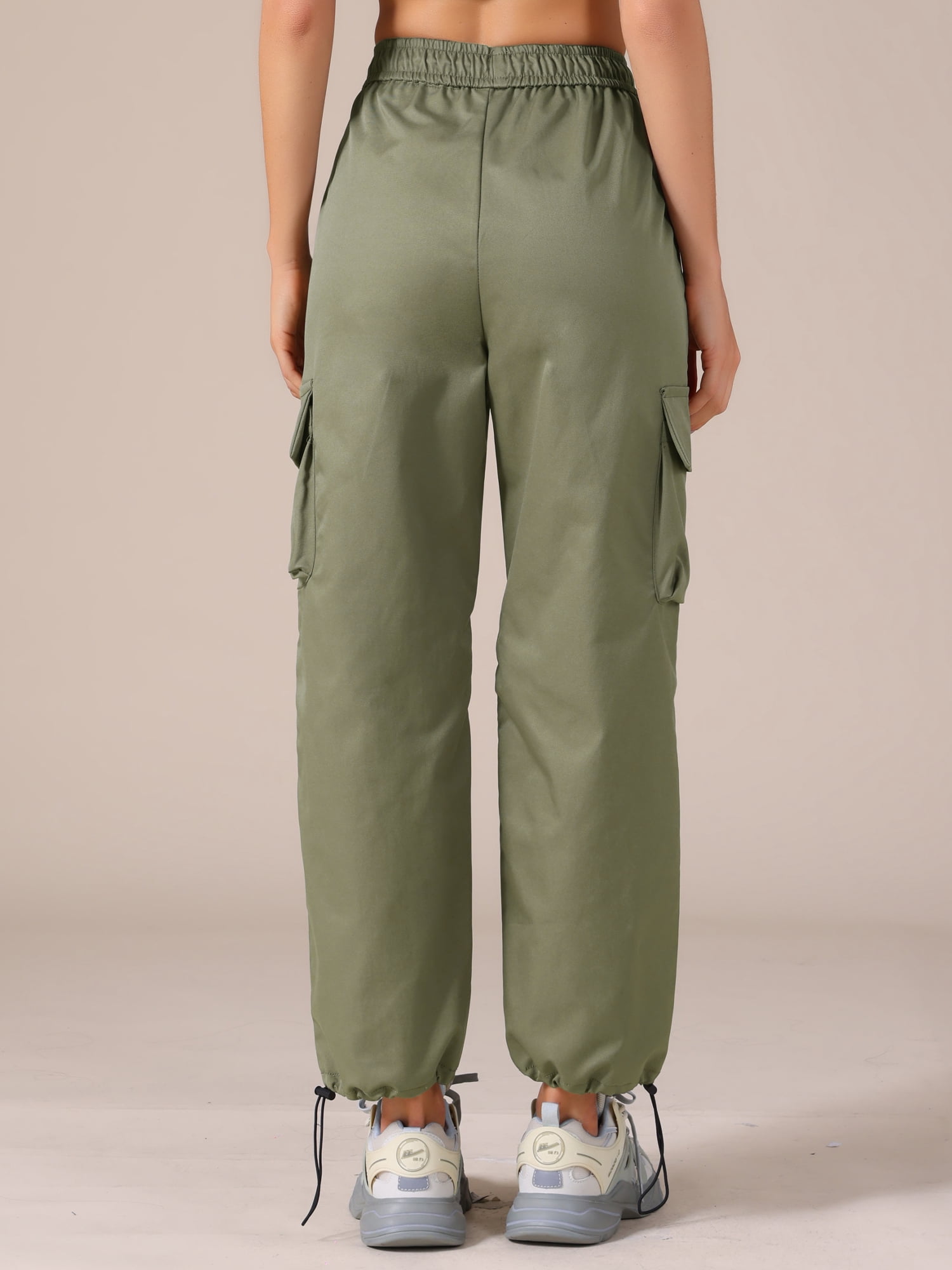 DARING DIVA Women's Cargo Joggers Streetwear Pockets Casual Pants Large Army Green