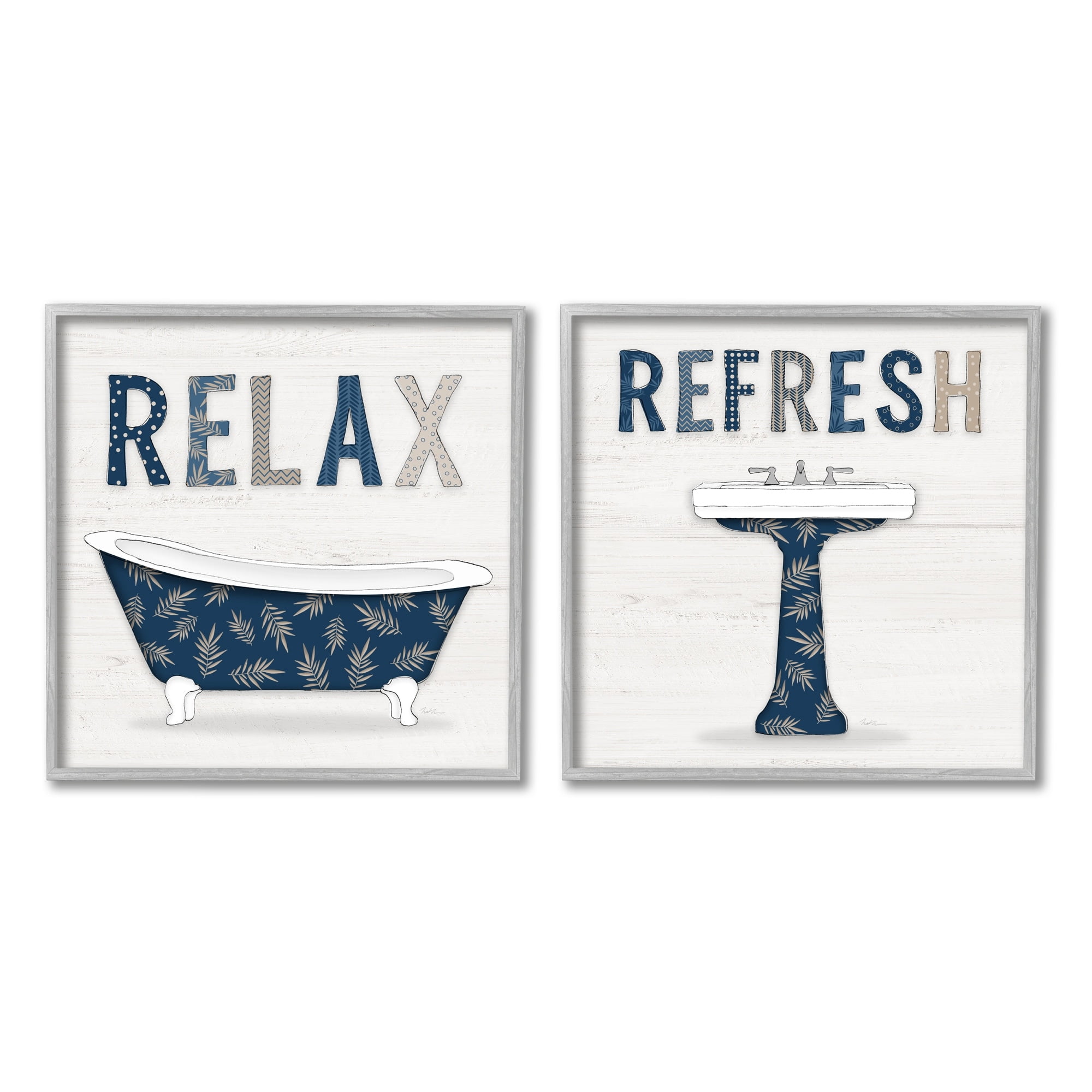 Stupell Industries Relax Refresh Bathroom Phrases Blue Palm Pattern Text, 12 x 12, Design by Natalie Carpentieri