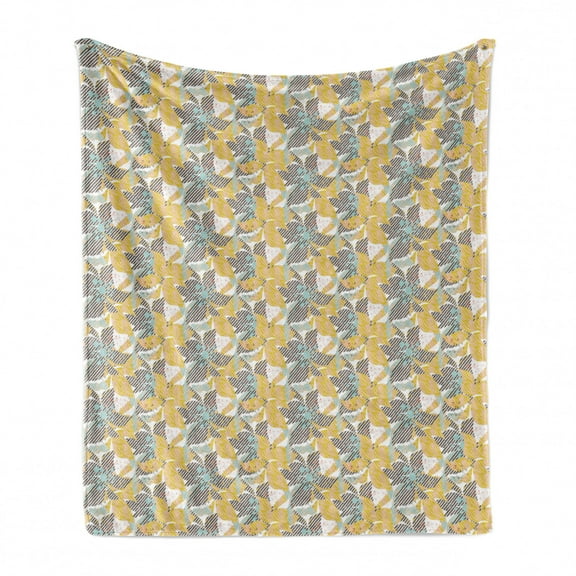 Floral Soft Flannel Fleece Throw Blanket, Abstract Digital Artwork with Stripes Flowers and Grunge Paint Splashes Image, Cozy Plush for Indoor and Outdoor Use, 70" x 90", Multicolor, by Ambesonne