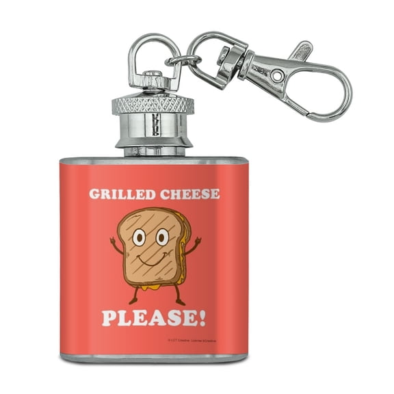 Grilled Cheese Please Sandwich Funny Humor Stainless Steel 1oz Mini Flask Key Chain