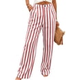 thumbnail image 2 of Summer Pants for Women,Womens Summer Striped Pants Baggy Wide Leg Palazzo Pants with Pockets Beach Vacation Outfits, 2 of 8
