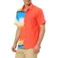 thumbnail image 4 of INSPIRE CHIC Men's Printed Button Down Short Sleeve Pocket Patchwork Shirts M Orange, 4 of 6