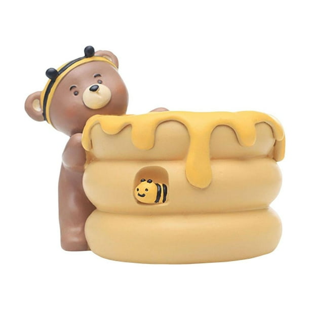 Maceta creativa con orificio de drenaje, artesanía de resina, soporte para brochas de maquillaje, micro Oso de tarro de miel