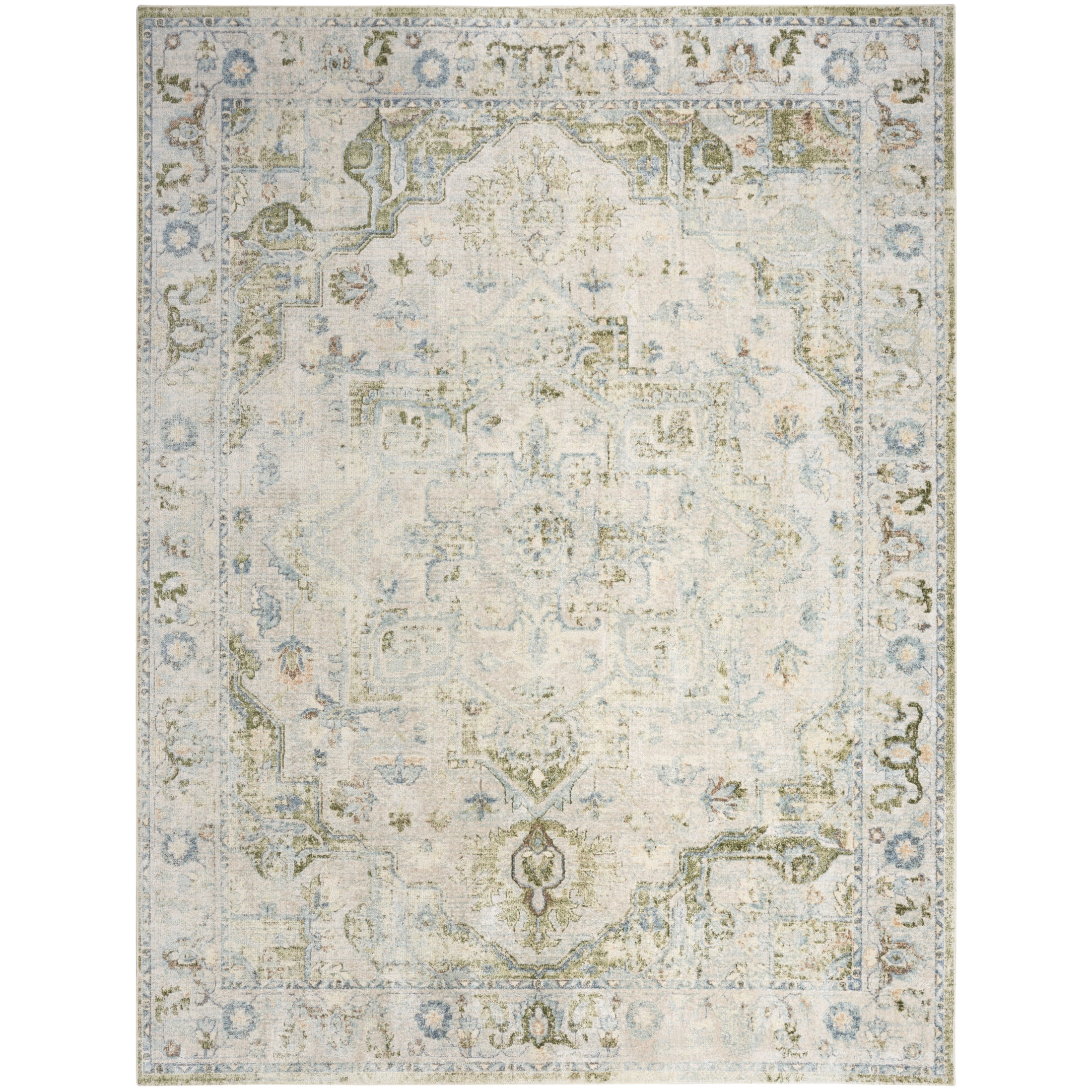 Nourison Astra Machine Washable 10' x 14' Blue Green Vintage Indoor Rug