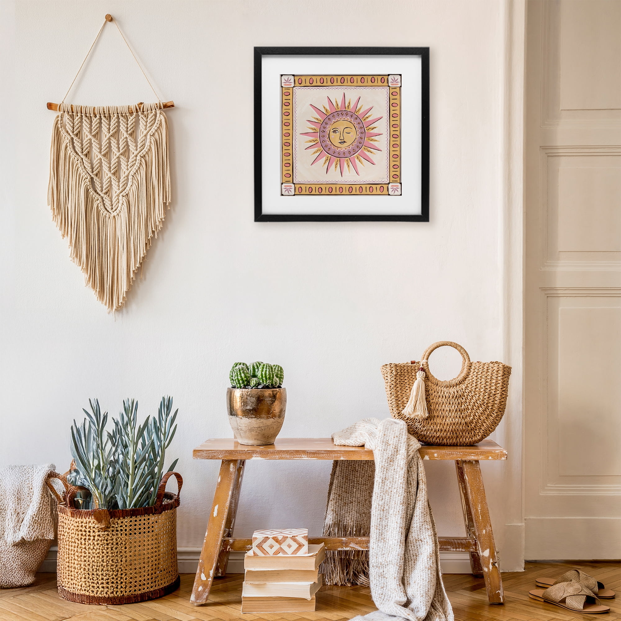Stupell Industries Pastel Winking Sun with Border Black Framed Print Under Glass, design by Two If By Sea Studios