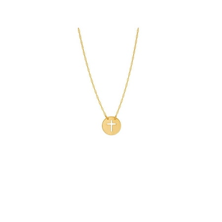 14k Gold Cut-out Cross Disk Necklace on Rope Chain Adjustable Length - So You