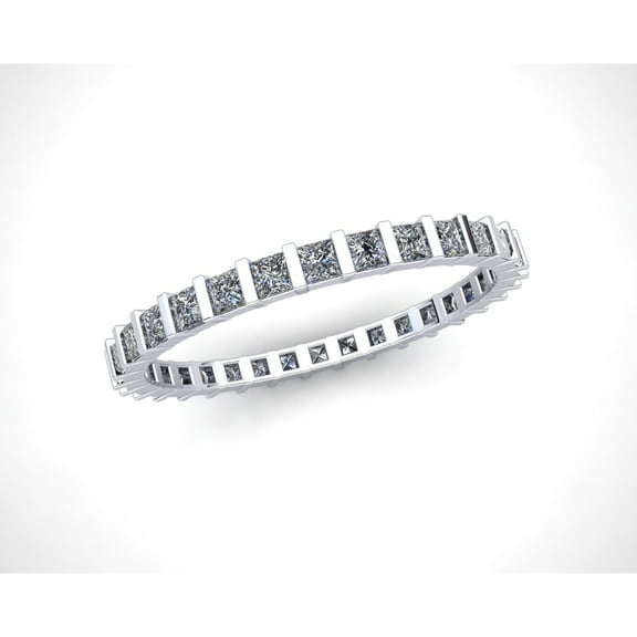 Natural 1.00Ct Princess Cut Diamond Bar Set Women's Anniversary Wedding Eternity Band Ring Solid 14k White Gold G SI1