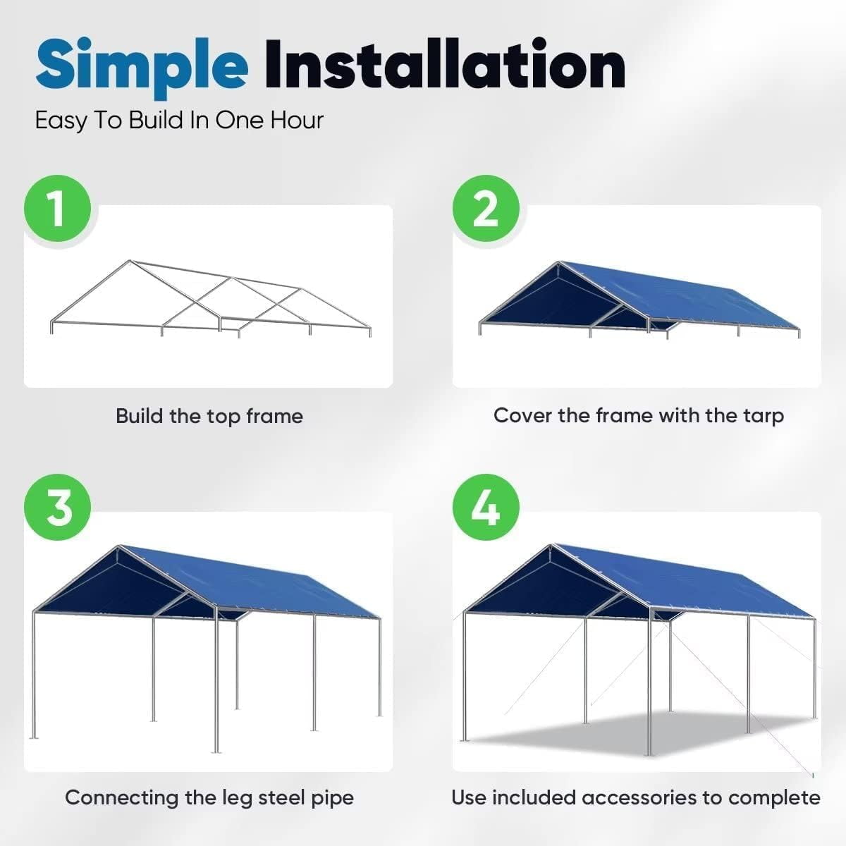 Quictent 10X20ft Upgraded Heavy Duty Carport Car Canopy Party Tent with Reinforced Steel Cables, Blue