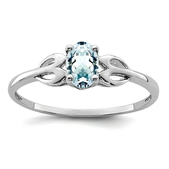 925 Sterling Silver Polished Aquamarine Ring Size 8 2mm Wide Ring for Women - .44 cwt