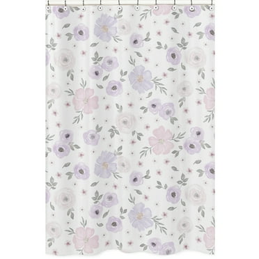 Lavender Purple, Pink, Grey and White Bathroom Fabric Bath Shower Curtain for Watercolor Floral Collection by Sweet Jojo Designs - Rose Flower