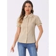 thumbnail image 3 of DARING DIVA Women's Cotton Frilled Peter Pan Collar Blouse S Khaki, 3 of 6