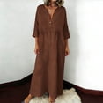 thumbnail image 2 of ZyeKqe Cotton Linen Dress for Women Casual V Neck Flowy Loose Comfy Vacation Beach Wear Maxi Dresses, 2 of 9