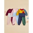 thumbnail image 3 of Loicainy Baby Toddler Girl Contrast Color Fall Outfits 6 12 18 24 Months 2T 3T Long Sleeve Pullover T shirt Elastic Pants Clothes Set, 3 of 9