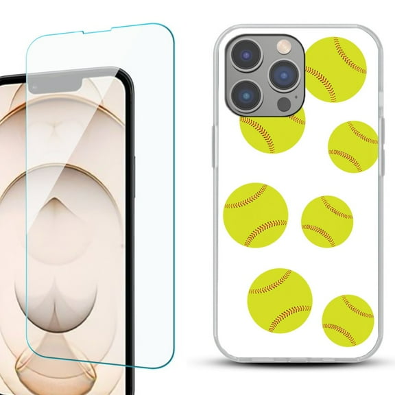 OneToughShield ® for iPhone 15 Pro Max Shockproof Fashion Phone Case, with Tempered Glass Screen Protector - Softball Seven