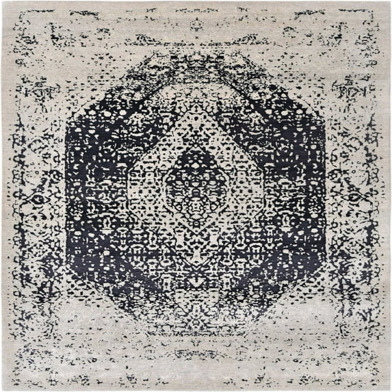 Ahgly Company Machine Washable Indoor Square Industrial Modern Carbon Gray Area Rugs, 8' Square
