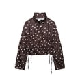 thumbnail image 2 of TGSLY Polka Dot Cropped Jacket for Women Lightweight Soft Stand Collar Long Sleeve Coat Side Adjustable Drawstring Ruched Hem Outerwear Jacket M, 2 of 5