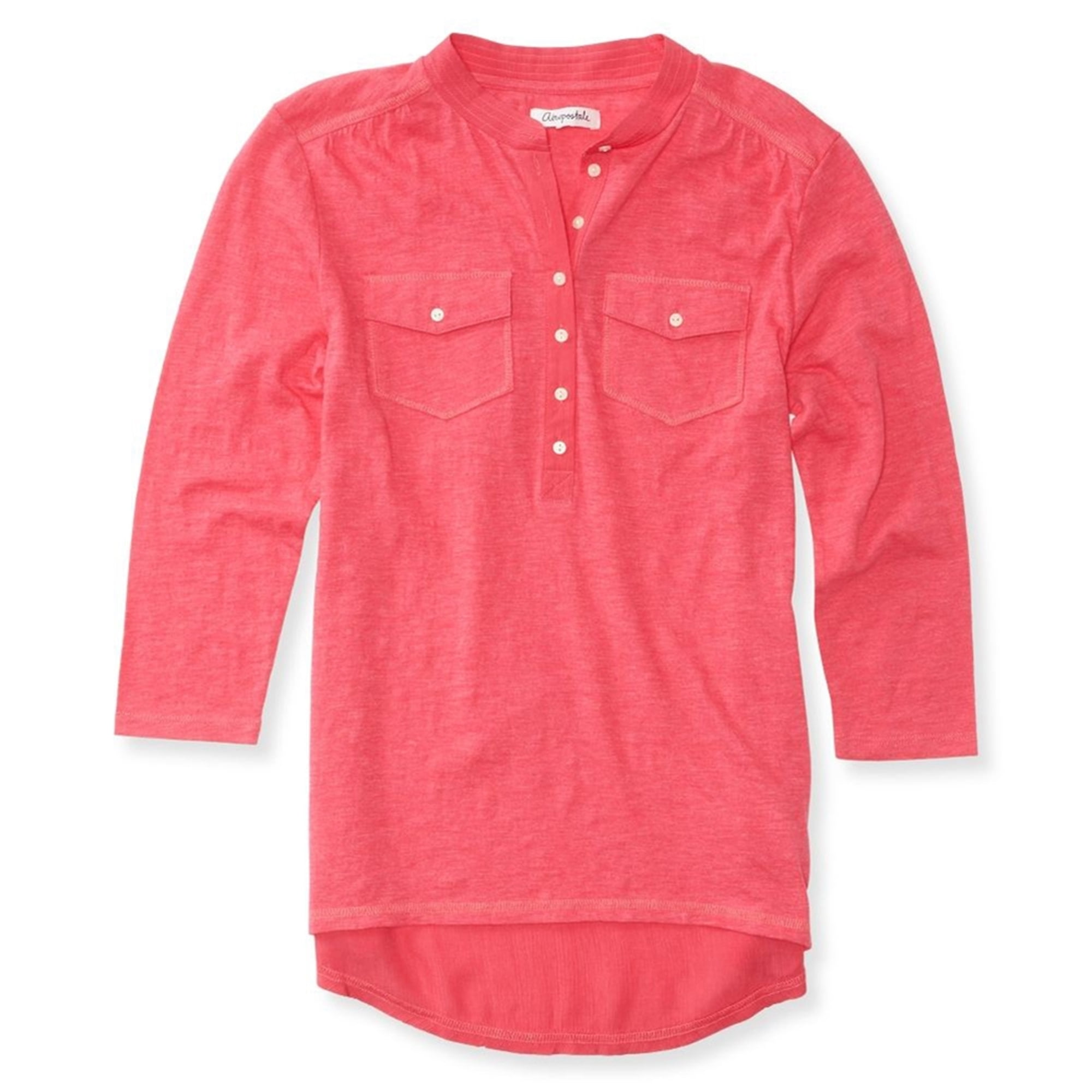 Aeropostale Womens Solid Popover Henley Shirt, Pink, Small