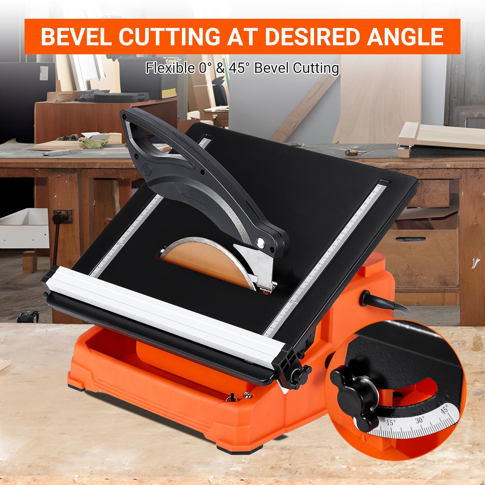 TEQIN 7-inch 65Mn Steel Blade, Wet Tile Saw, 3500 RPM Induction Motor, Electric Tile Cutter Wet Saw with Water Reservoir, 0-45 Degrees Miter Angle for Cutting Tiles and Stones