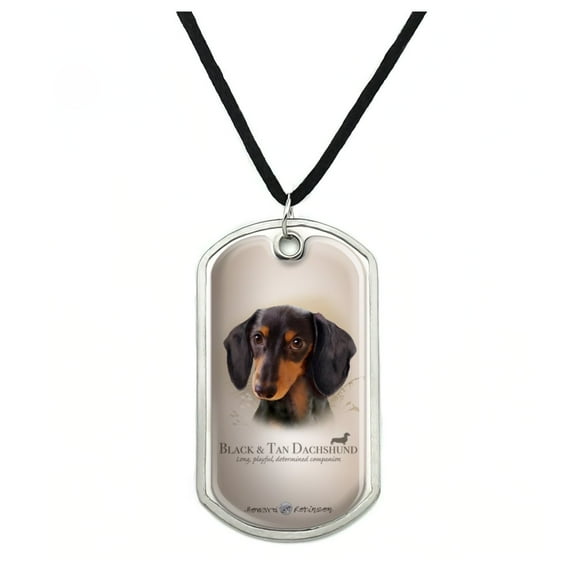 Black and Tan Dachshund Wiener Dog Breed Military Dog Tag Pendant Necklace with Cord